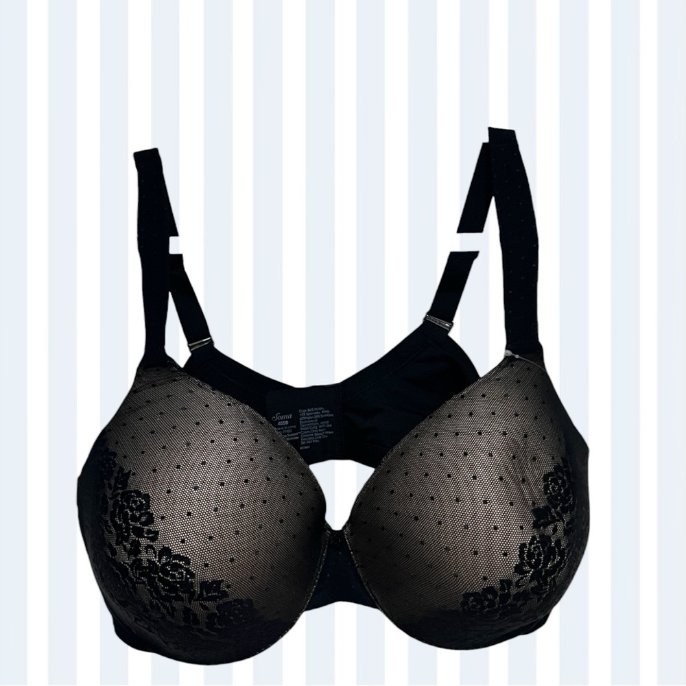 NWT Soma Stunning Support No Show Minimizer Black Floral Lace Bra 40DD
